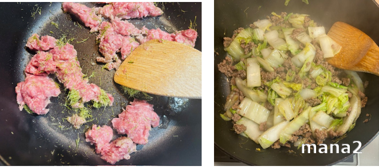 ひき肉と白菜の炒め物を作る